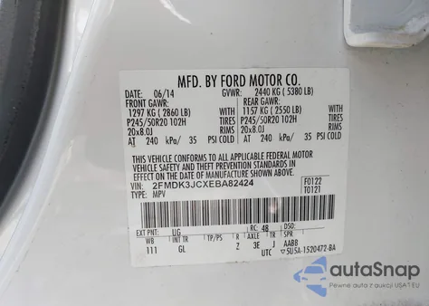 2014 Ford Edge Sel z USA, uszkodzony, nr VIN 2FMDK3JCXEBA82424